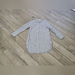 J.Crew linen cotton blend gray white striped beach wear shirt dress size M